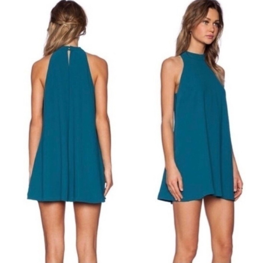 LOVERS & FRIENDS Revolve Lily High Neck Halter Teal Dress With pockets